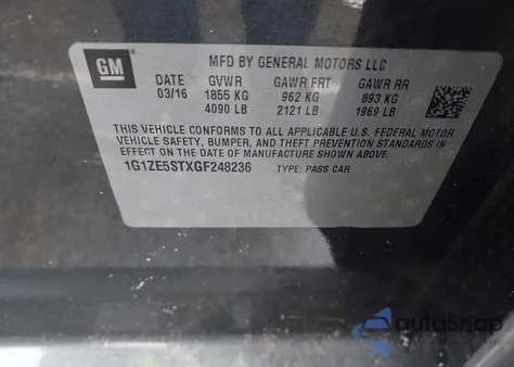 2016 Chevrolet Malibu 1Lt из США, поврежденный, VIN 1G1ZE5STXGF248236